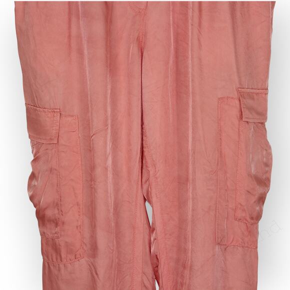 CinqASept Giles Pant Cargo Jogger Cupro PeachyPinkCoralPoppy Crop MidRise - Picture 7 of 9